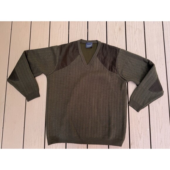 Quiltknit Lansdown Mens Heavyweight Crew Neck Country Jumper Patches  L - Picture 1 of 7